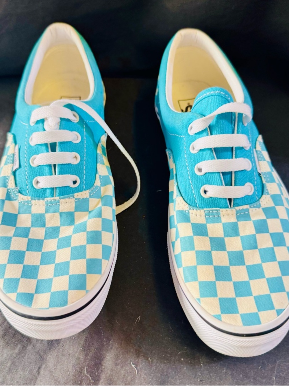 Women’s Checkerboard Canvas Sneakers in Turquoise and White